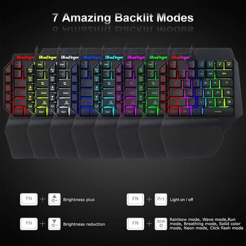لوحة مفاتيح ألعاب RGB بيد واحدة ومجموعة ماوس بإضاءة خلفية، حروف قوس قزح سلكية USB تتوهج لوحة مفاتيح ميكانيكية بيد واحدة مع دعم مسند المعصم، مجموعة لوحة مفاتيح للألعاب للعبة in Kuwait