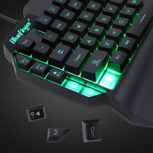 لوحة مفاتيح ألعاب RGB بيد واحدة ومجموعة ماوس بإضاءة خلفية، حروف قوس قزح سلكية USB تتوهج لوحة مفاتيح ميكانيكية بيد واحدة مع دعم مسند المعصم، مجموعة لوحة مفاتيح للألعاب للعبة in Kuwait