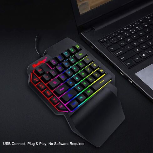 لوحة مفاتيح ألعاب RGB بيد واحدة ومجموعة ماوس بإضاءة خلفية، حروف قوس قزح سلكية USB تتوهج لوحة مفاتيح ميكانيكية بيد واحدة مع دعم مسند المعصم، مجموعة لوحة مفاتيح للألعاب للعبة in Kuwait