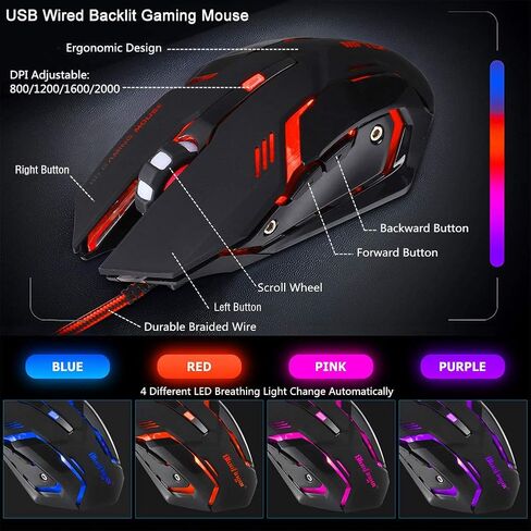 لوحة مفاتيح ألعاب RGB بيد واحدة ومجموعة ماوس بإضاءة خلفية، حروف قوس قزح سلكية USB تتوهج لوحة مفاتيح ميكانيكية بيد واحدة مع دعم مسند المعصم، مجموعة لوحة مفاتيح للألعاب للعبة in Kuwait
