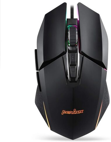Perixx MX-2500B Wired Gaming Mouse, 5 Adjustable DPI Presets 500-10,800, RGB Lighting, 7 Programmable Buttons, Omron Switches, Ergonomic Design for PC Computer Gaming, Black (11724) in Saudi Arabia