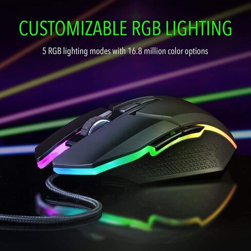 Perixx MX-2500B Wired Gaming Mouse, 5 Adjustable DPI Presets 500-10,800, RGB Lighting, 7 Programmable Buttons, Omron Switches, Ergonomic Design for PC Computer Gaming, Black (11724) in Saudi Arabia