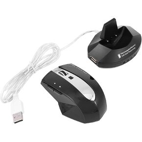 Zerone 2.4GHz Rechargeable Wireless Optical Mouse, Gaming Mouse Portable Mobile Mouse with Charging Dock Stand, 3-Port USB Hub for Data Exchange(Black) in Kuwait