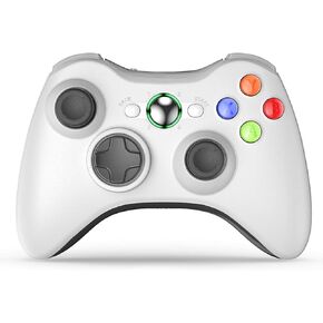 وحدة تحكم لاسلكية VOYEE متوافقة مع Microsoft Xbox 360 وSlim/PC Windows 10/8/7، مع عصا تحكم مطورة/صدمة مزدوجة (أبيض)