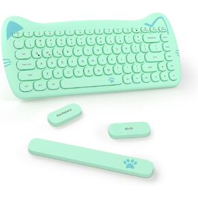 SELORSS Kawaii Wireless Bluetooth Cute Cat Keyboard، أغطية مفاتيح دائرية صغيرة محمولة بـ 84 مفتاحًا، نقرة هادئة للآلة الكاتبة، المنزل والمكتب، متوافقة مع الكمبيوتر الشخصي/Mac/الكمبيوتر المحمول/الكمبيوتر المحمول/Ipad Air (أخضر ملون) in Kuwait