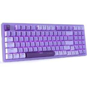HUO JI Mechanical Gaming Keyboard USB Wired Compact with Number Pad, Purple Led Backlit, Red Switch, Detachable Type C Cable, 94 Keys for PC/Computer/Laptop, Purple and White