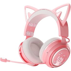 EASARS Wireless Cat Ear Headphones, Pink Gaming Headset Bluetooth 5.0 for Smartphone, Retractable Mic, 50mm Drivers, RGB Lighting Headset with Mic (USB Dongle Not Included) in Saudi Arabia
