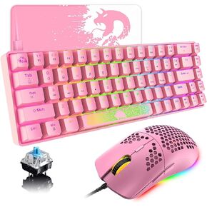 مجموعة لوحة مفاتيح وماوس ميكانيكية للألعاب بنسبة 60%، إضاءة خلفية RGB مريحة ومضادة للظلال، 68 مفتاحًا، 6400 ديسيبل متوحد الخواص، الفئران الصامتة على شكل قرص العسل من النوع C سلكية لأجهزة الكمبيوتر Mac Gamer in Kuwait