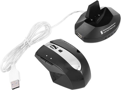 Zerone 2.4GHz Rechargeable Wireless Optical Mouse, Gaming Mouse Portable Mobile Mouse with Charging Dock Stand, 3-Port USB Hub for Data Exchange(Black) in Saudi Arabia