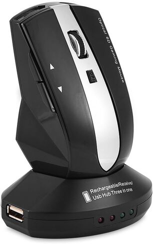 Zerone 2.4GHz Rechargeable Wireless Optical Mouse, Gaming Mouse Portable Mobile Mouse with Charging Dock Stand, 3-Port USB Hub for Data Exchange(Black) in Saudi Arabia