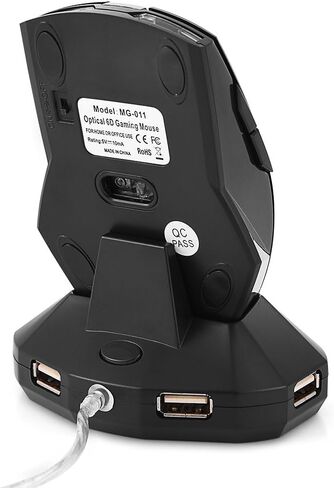 Zerone 2.4GHz Rechargeable Wireless Optical Mouse, Gaming Mouse Portable Mobile Mouse with Charging Dock Stand, 3-Port USB Hub for Data Exchange(Black) in Saudi Arabia