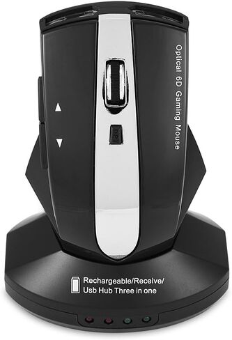 Zerone 2.4GHz Rechargeable Wireless Optical Mouse, Gaming Mouse Portable Mobile Mouse with Charging Dock Stand, 3-Port USB Hub for Data Exchange(Black) in Saudi Arabia