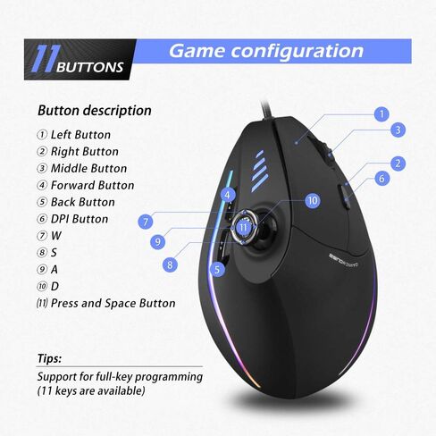Vertical Gaming Mouse Vertical Ergonomic Mouse with Adjustable DPI for Gamer/PC/Laptop/Desktop (Wired) in Kuwait