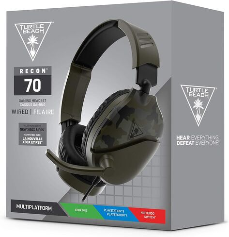 سماعة ألعاب متعددة المنصات من Turtle Beach Recon 70 لأجهزة Xbox Series X/ S، وXbox One، وPS5، وPS4، وPlayStation، وNintendo Switch، والهواتف المحمولة، والكمبيوتر الشخصي مع ميكروفون 3.5 مم يمكن قلبه لكتم الصوت، ومكبرات صوت 40 مم - مموهة باللون الأخضر in Kuwait