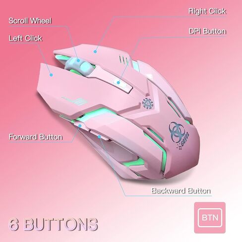 VEGCOO Wireless Gaming Mouse, C8 Silent Click Wireless Rechargeable Mouse with Colorful LED Lights and 3 Level DPI 400mah Lithium Battery for Laptop and Computer (Black) in Saudi Arabia