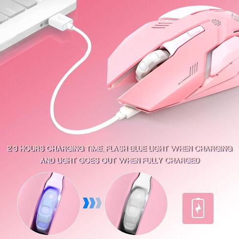 VEGCOO Wireless Gaming Mouse, C8 Silent Click Wireless Rechargeable Mouse with Colorful LED Lights and 3 Level DPI 400mah Lithium Battery for Laptop and Computer (Black) in Saudi Arabia