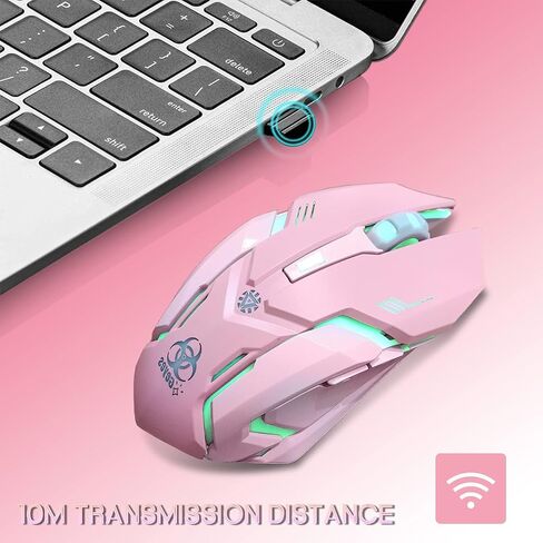 VEGCOO Wireless Gaming Mouse, C8 Silent Click Wireless Rechargeable Mouse with Colorful LED Lights and 3 Level DPI 400mah Lithium Battery for Laptop and Computer (Black) in Saudi Arabia