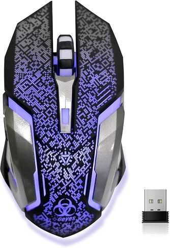 VEGCOO Wireless Gaming Mouse, C8 Silent Click Wireless Rechargeable Mouse with Colorful LED Lights and 3 Level DPI 400mah Lithium Battery for Laptop and Computer (Black) in Saudi Arabia