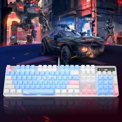 MageGee Mechanical Gaming Keyboard, New Upgraded Blue Switch 104 Keys White Backlit Keyboards, USB Wired Mechanical Computer Keyboard for Laptop, Desktop, PC Gamers(White & Pink) in Kuwait