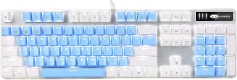 MageGee Mechanical Gaming Keyboard, New Upgraded Blue Switch 104 Keys White Backlit Keyboards, USB Wired Mechanical Computer Keyboard for Laptop, Desktop, PC Gamers(White & Pink) in Kuwait
