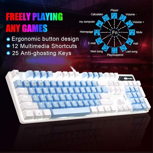 MageGee Mechanical Gaming Keyboard, New Upgraded Blue Switch 104 Keys White Backlit Keyboards, USB Wired Mechanical Computer Keyboard for Laptop, Desktop, PC Gamers(White & Pink) in Kuwait