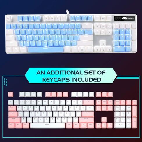 MageGee Mechanical Gaming Keyboard, New Upgraded Blue Switch 104 Keys White Backlit Keyboards, USB Wired Mechanical Computer Keyboard for Laptop, Desktop, PC Gamers(White & Pink) in Kuwait
