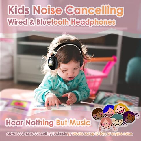 Kids Bluetooth Headphones Wired with Microphone for School - Wireless Boy Girls Noise Cancelling Over Ear Bluetooth Headphones Lightweight Children Headsets for iPad Kindle Airplane Travel Tablet in Saudi Arabia