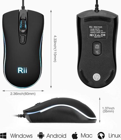 Rii RM105 RGB Wired Mouse, 1600 DPI USB Optical Computer Mouse, Ergonomic Office Mice,Compatible with PC, Laptop, Desktop, Windows – Pink in Saudi Arabia
