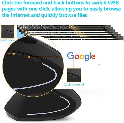 ماوس سلكي USB عمودي مريح، ماوس بصري باليد اليسرى، 3 نقاط لكل انش قابلة للتعديل 800/1200/1600، 6 ازرار قابلة للبرمجة، ماوس العاب عالمي للابتوب والكمبيوتر المكتبي والنوت بوك والكمبيوتر (اسود) in Kuwait