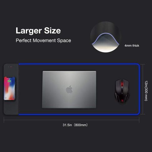 لوحة ماوس للألعاب RGB مع شحن لاسلكي 31.5x12 بوصة 10 واط شحن لاسلكي سريع للكمبيوتر الشخصي / الكمبيوتر in Kuwait