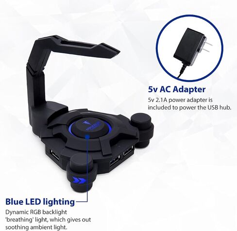Narfi Gaming Mouse Bungee Stand - Blue LED - 4 Port USB 3.0 Hub with Active Power - AC 5V Power Adapter Is Included - PC; Mac; Linux in Saudi Arabia