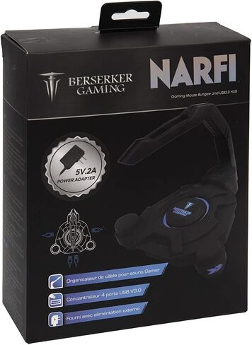Narfi Gaming Mouse Bungee Stand - Blue LED - 4 Port USB 3.0 Hub with Active Power - AC 5V Power Adapter Is Included - PC; Mac; Linux in Saudi Arabia