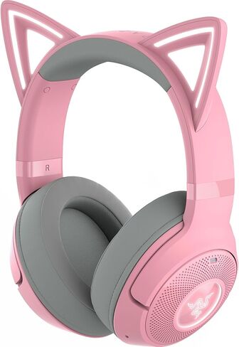 Razer Kraken Kitty V2 BT Wireless RGB Headset: Chroma RGB Kitty Ears & Earcups - Bluetooth 5.2-40 mm Drivers - Noise-Cancelling Mics - Lightweight - 40 Hr Battery w/Type C Charging - Quartz Pink in Saudi Arabia