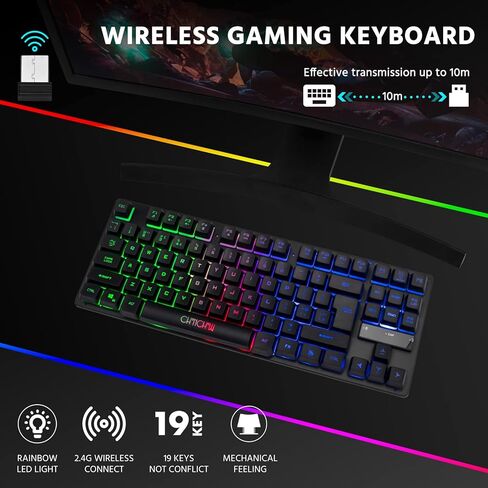 CHONCHOW RGB لوحة مفاتيح الألعاب المدمجة، USB السلكية 87 مفاتيح لوحة مفاتيح الألعاب LED قوس قزح الخلفية لوحة مفاتيح الألعاب TKL لوحة المفاتيح الألعاب RGB لوحة المفاتيح لأجهزة الكمبيوتر المحمول Ps4 Xbox PC ألعاب الكمبيوتر والعمل in Kuwait