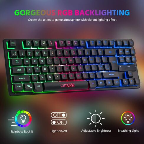 CHONCHOW RGB لوحة مفاتيح الألعاب المدمجة، USB السلكية 87 مفاتيح لوحة مفاتيح الألعاب LED قوس قزح الخلفية لوحة مفاتيح الألعاب TKL لوحة المفاتيح الألعاب RGB لوحة المفاتيح لأجهزة الكمبيوتر المحمول Ps4 Xbox PC ألعاب الكمبيوتر والعمل in Kuwait