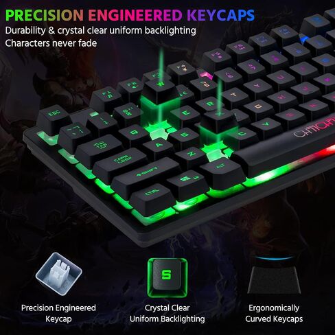 CHONCHOW RGB لوحة مفاتيح الألعاب المدمجة، USB السلكية 87 مفاتيح لوحة مفاتيح الألعاب LED قوس قزح الخلفية لوحة مفاتيح الألعاب TKL لوحة المفاتيح الألعاب RGB لوحة المفاتيح لأجهزة الكمبيوتر المحمول Ps4 Xbox PC ألعاب الكمبيوتر والعمل in Kuwait