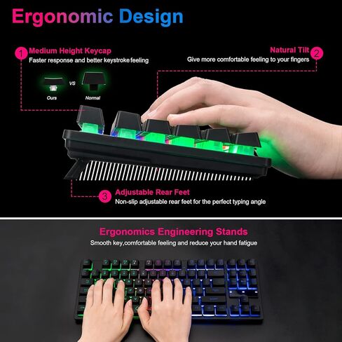 CHONCHOW RGB لوحة مفاتيح الألعاب المدمجة، USB السلكية 87 مفاتيح لوحة مفاتيح الألعاب LED قوس قزح الخلفية لوحة مفاتيح الألعاب TKL لوحة المفاتيح الألعاب RGB لوحة المفاتيح لأجهزة الكمبيوتر المحمول Ps4 Xbox PC ألعاب الكمبيوتر والعمل in Kuwait