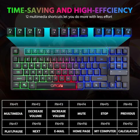 CHONCHOW RGB لوحة مفاتيح الألعاب المدمجة، USB السلكية 87 مفاتيح لوحة مفاتيح الألعاب LED قوس قزح الخلفية لوحة مفاتيح الألعاب TKL لوحة المفاتيح الألعاب RGB لوحة المفاتيح لأجهزة الكمبيوتر المحمول Ps4 Xbox PC ألعاب الكمبيوتر والعمل in Kuwait