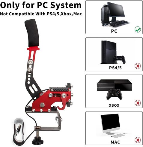Htostar Racing PC Racing Game USB Handbrake، 64 بت USB Handbrake متوافق مع G25 G27 G29 G920 T500 T300 (مع المشبك) in Saudi Arabia