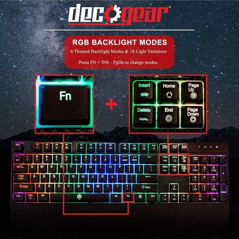 Deco Gear Mechanical Gaming Keyboard, Anti-Ghosting, Ergonomic Fixed Palm Rest, Full Customizable RGB Backlit, Carbon Fiber Design, Outemu Blue Switch, Wired, Black in Kuwait