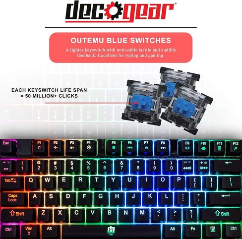 Deco Gear Mechanical Gaming Keyboard, Anti-Ghosting, Ergonomic Fixed Palm Rest, Full Customizable RGB Backlit, Carbon Fiber Design, Outemu Blue Switch, Wired, Black in Kuwait