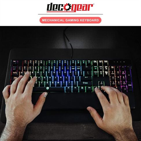 Deco Gear Mechanical Gaming Keyboard, Anti-Ghosting, Ergonomic Fixed Palm Rest, Full Customizable RGB Backlit, Carbon Fiber Design, Outemu Blue Switch, Wired, Black in Kuwait