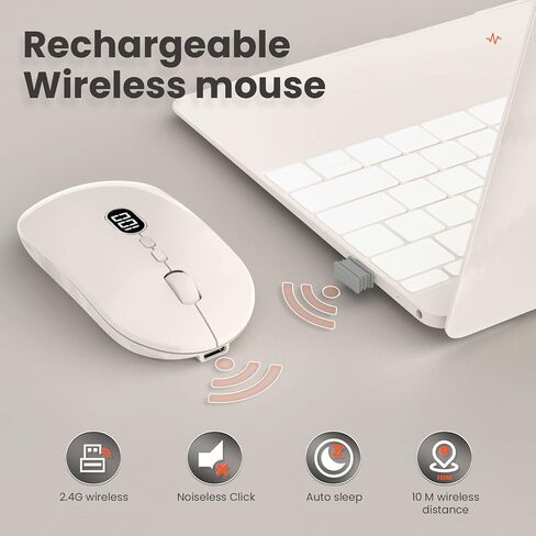 ماوس كمبيوتر لاسلكي من MAGIC-REFINER لأجهزة الكمبيوتر المحمول مع مستوى بطارية مرئي، ماوس USB محمول فائق النحافة 2.4 جيجا، ماوس كمبيوتر محمول بنقرة صامتة 1600 نقطة في البوصة لنظام التشغيل Windows/Mac/PC/Notebook/MacBook/ipad in Kuwait