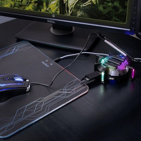 انهانس حامل كيبل ماوس العاب احترافي بـ 4 منافذ USB مع 7 اوضاع الوان LED، دعم ادارة الكيبلات، دقة محسنة وتصميم موزون لالعاب الرياضات الالكترونية التنافسية، ملحقات الالعاب in Kuwait