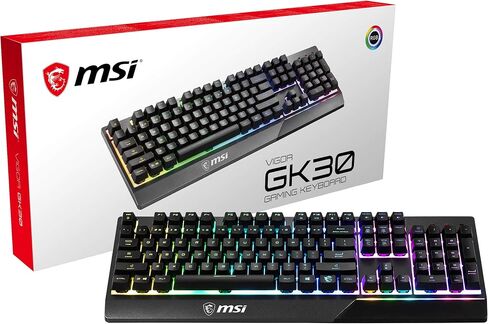 MSI كيبورد العاب GK30 RGB من فيجور باضاءة RGB بـ 6 مناطق، طاردة للماء ومقاومة للرذاذ، مفاتيح مكبس تشبه الميكانيكية، اسود in Saudi Arabia