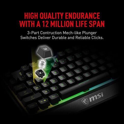 MSI كيبورد العاب GK30 RGB من فيجور باضاءة RGB بـ 6 مناطق، طاردة للماء ومقاومة للرذاذ، مفاتيح مكبس تشبه الميكانيكية، اسود in Saudi Arabia