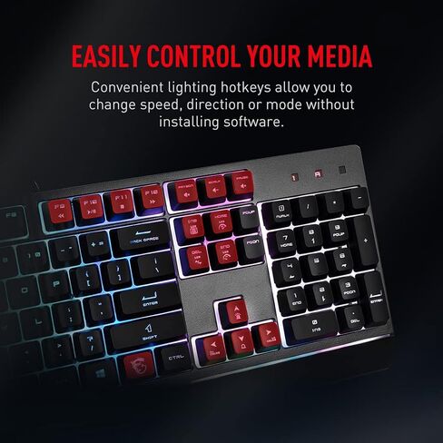 MSI كيبورد العاب GK30 RGB من فيجور باضاءة RGB بـ 6 مناطق، طاردة للماء ومقاومة للرذاذ، مفاتيح مكبس تشبه الميكانيكية، اسود in Saudi Arabia