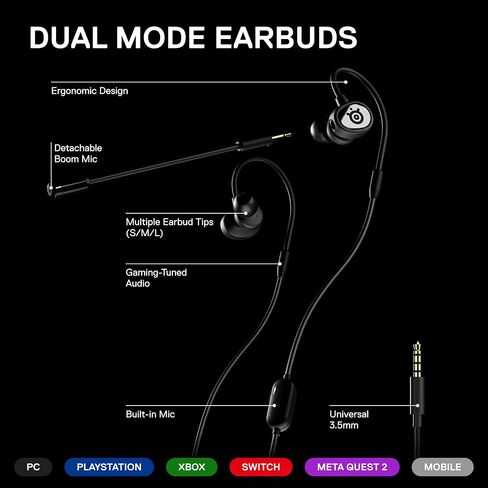 SteelSeries Tusq in-Ear Mobile Gaming Headset – Dual Microphone with Detachable Boom Mic – Ergonomic Suspension Design Earphones – for Mobile,Black in Saudi Arabia