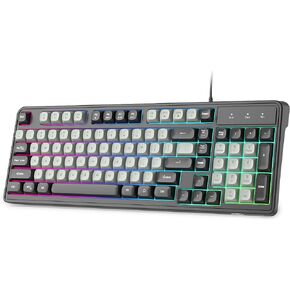 Camiysn Gaming Keyboard, 98 Keys Wired Quiet Gaming Keyboard with Ergonomic Keycaps Colorful Backlit, Multimedia Keys, Anti-Ghosting Keyboard for PC/Laptop, Black & Grey