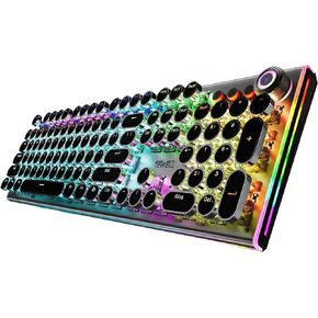 تيويل كيبورد العاب ميكانيكي بتصميم الة كاتبة رترو مع مفاتيح زرقاء تعمل باللمس والنقر واغطية مفاتيح مستديرة، اضاءة خلفية بالوان قوس قزح ومصابيح جانبية RGB، أداء فائق للالعاب in Kuwait